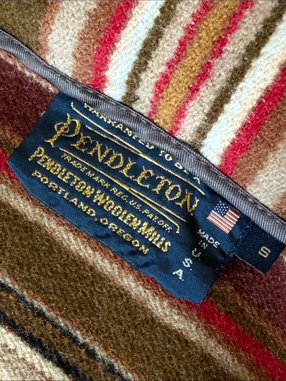 Pendleton Made in USA Brown Red Striped Virgin Wool Pea Coat size Small - Picture 7 of 16